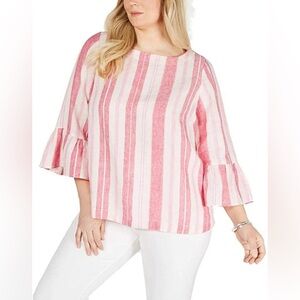 Charter Club Pink Striped Women's Linen Top Size S